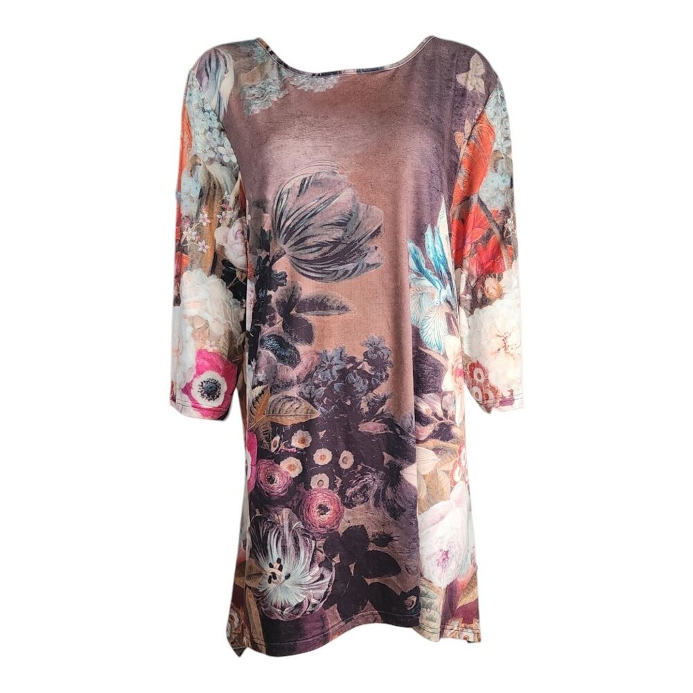 Simply Aster Top Womens Plus Size 3X Brown Floral Stretchy Feminine Shirt Pretty